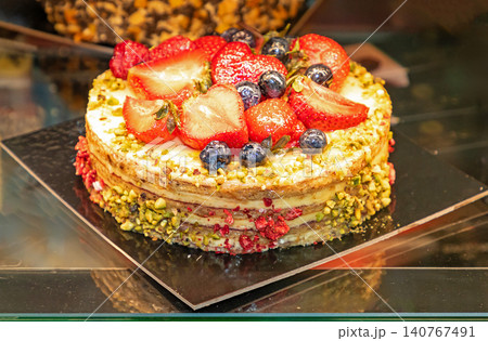 Strawberry cake on shelf 140767491