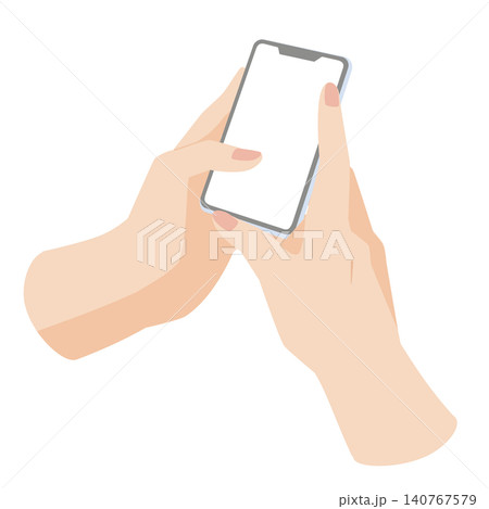 スマホを操作する両手のイラスト（画面透明） 140767579