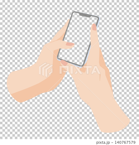 Illustration of two hands operating a smartphone (with a transparent screen) Illustration of two hands operating a smartphone (with a transparent screen) 140767579