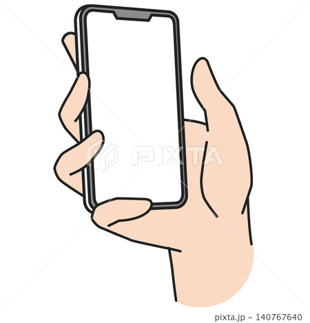 スマホを操作する右手のイラスト（画面透明） 140767640
