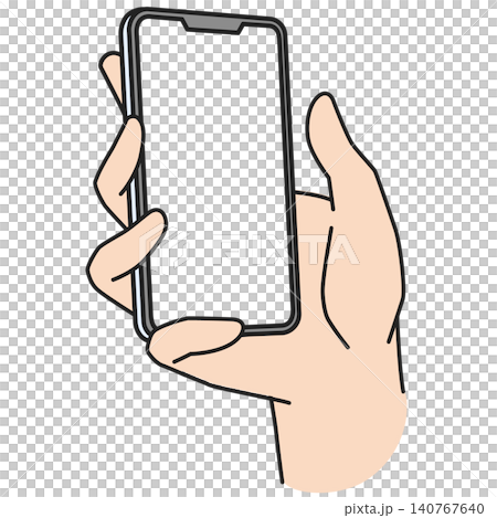 スマホを操作する右手のイラスト（画面透明） 140767640