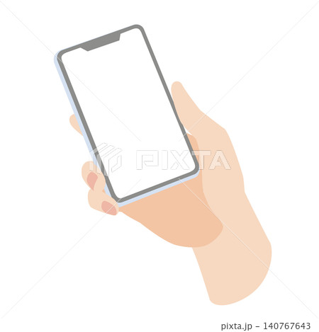 スマホを操作する右手のイラスト（画面透明） 140767643