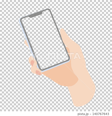 スマホを操作する右手のイラスト（画面透明） 140767643