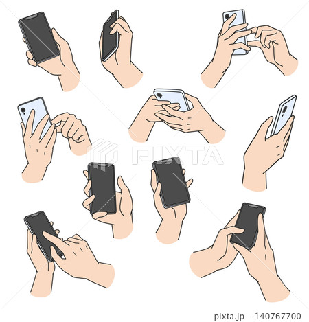 スマホを操作する手のイラスト　10パターン 140767700