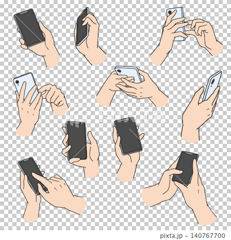スマホを操作する手のイラスト　10パターン 140767700