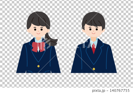 男女學生身穿西裝制服的上半身圖示。 男女學生身穿西裝制服的上半身圖示。 140767755
