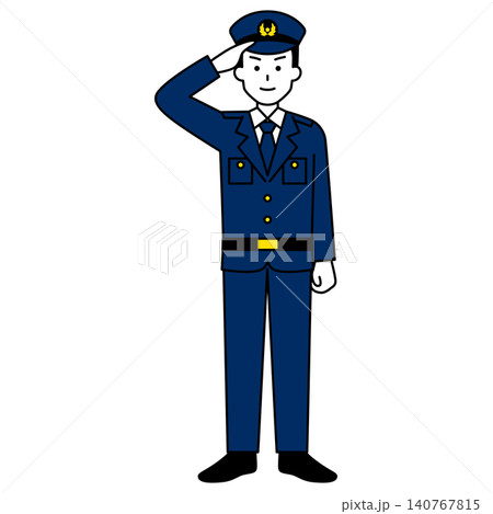 敬礼する男性警察官（全身） 140767815
