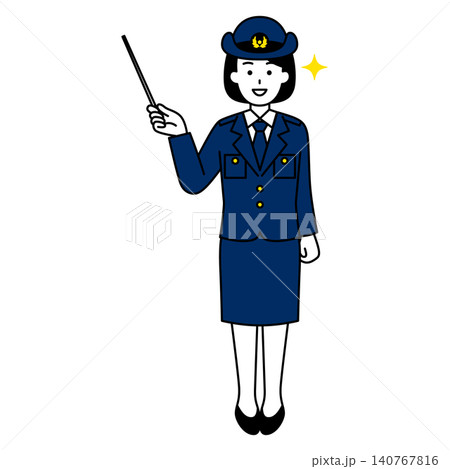 指示棒で案内する女性警察官(全身) 指示棒で案内する女性警察官(全身) 140767816