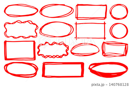 文字を目立たせる手描きマーカーの囲み枠セット 文字を目立たせる手描きマーカーの囲み枠セット 140768128