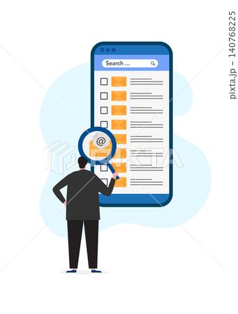 Person Using Magnifying Glass to Inspect Emails on a Large Smartphone 140768225