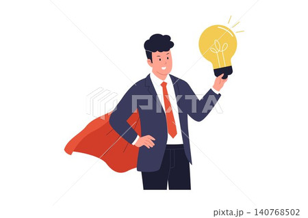 Illustration of Businessman with Superhero Cape Holding Idea 140768502