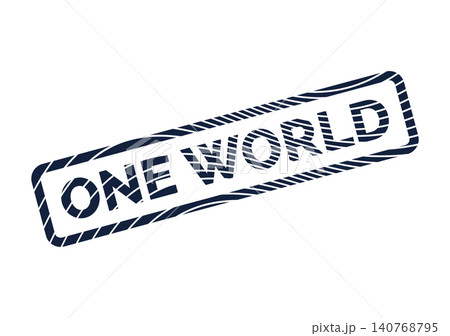 Significant One World declaration presented within a rectangular stamp with textured, worn appearance Significant One World declaration presented within a rectangular stamp with textured, worn appearance 140768795