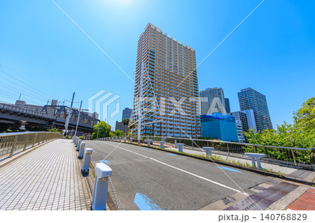 東京 港区港南の都市風景 高浜運河にかかる浜路橋 東京 港区港南の都市風景 高浜運河にかかる浜路橋 140768829