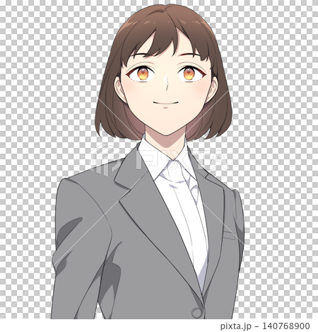 An illustration of a working woman (wearing a gray suit) looking straight ahead. An illustration of a working woman (wearing a gray suit) looking straight ahead. 140768900