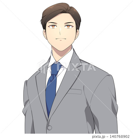 真っ直ぐ前を見つめる社会人男性のイラスト(グレーのスーツ) 真っ直ぐ前を見つめる社会人男性のイラスト(グレーのスーツ) 140768902