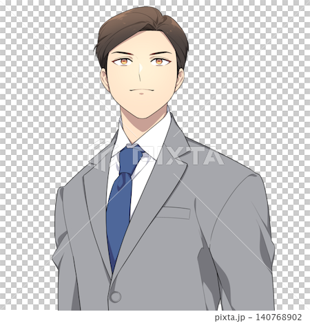 真っ直ぐ前を見つめる社会人男性のイラスト(グレーのスーツ) 真っ直ぐ前を見つめる社会人男性のイラスト(グレーのスーツ) 140768902