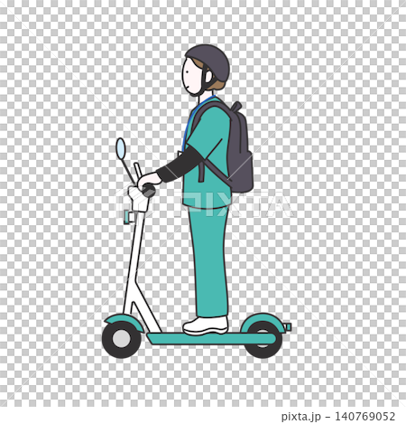 An illustration depicting a visiting nurse traveling on an electric scooter. 140769052
