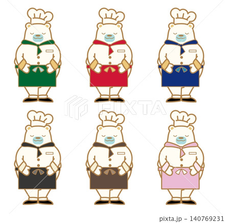 お辞儀をしているクマのシェフのイラストセット お辞儀をしているクマのシェフのイラストセット 140769231