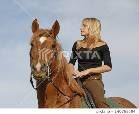 riding girl and horse riding girl and horse 140769594