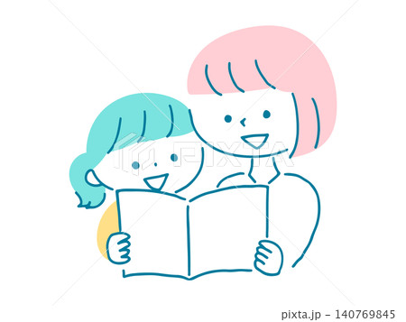 一緒に本を読むお母さんと女の子のイラスト 一緒に本を読むお母さんと女の子のイラスト 140769845