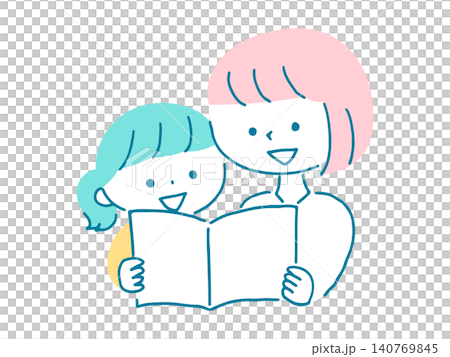 一緒に本を読むお母さんと女の子のイラスト 一緒に本を読むお母さんと女の子のイラスト 140769845