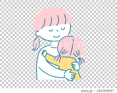 An illustration of a mother hugging her little girl to comfort her. An illustration of a mother hugging her little girl to comfort her. 140769847
