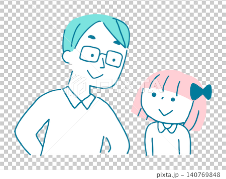 笑顔で見つめ合うお父さんと女の子のイラスト 笑顔で見つめ合うお父さんと女の子のイラスト 140769848
