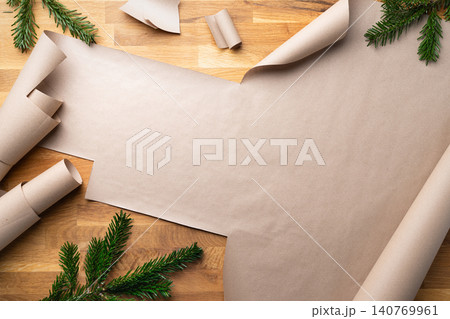 Christmas Kraft Paper Background Fir Branches Christmas Kraft Paper Background Fir Branches 140769961
