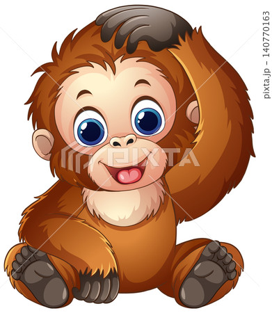 Cute Cartoon Baby Orangutan Sitting and Smiling Vector Illustration Cute Cartoon Baby Orangutan Sitting and Smiling Vector Illustration 140770163