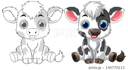 Cute Cartoon Baby Cow Illustration and Line Art Coloring Page Cute Cartoon Baby Cow Illustration and Line Art Coloring Page 140770215