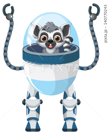 Cute Cartoon Lemur Character Operating a Futuristic Bipedal Robot Suit Cute Cartoon Lemur Character Operating a Futuristic Bipedal Robot Suit 140770243