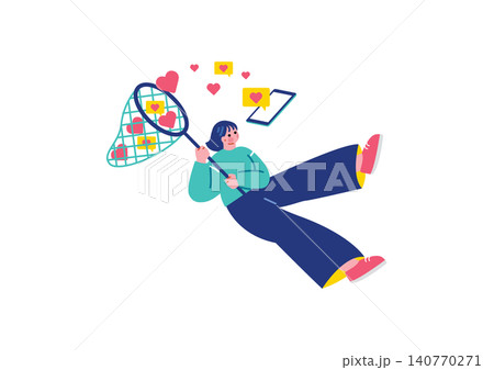 SNSでいいねを集める女性のイラスト 140770271