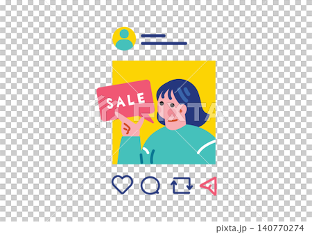 Illustration of a woman advertising on social media 140770274
