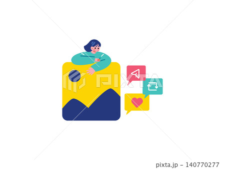 SNSに写真を投稿する女性のイラスト SNSに写真を投稿する女性のイラスト 140770277