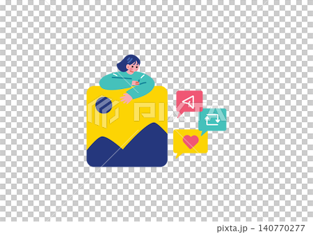 SNSに写真を投稿する女性のイラスト SNSに写真を投稿する女性のイラスト 140770277