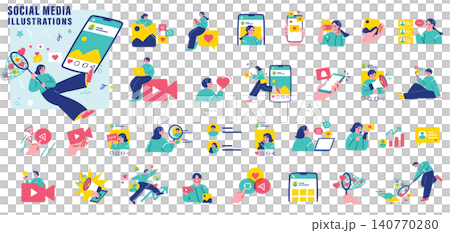 SNSを活用する人々のイラストセット 140770280
