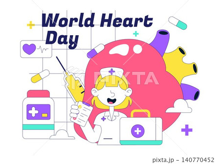 World Heart Day Illustration Featuring Healthy Heart Awareness, Cardiovascular Care, Medical Checkup, Wellness Campaign, and Healthcare Support World Heart Day Illustration Featuring Healthy Heart Awareness, Cardiovascular Care, Medical Checkup, Wellness Campaign, and Healthcare Support 140770452