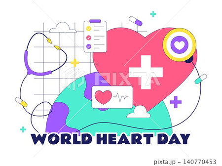 World Heart Day Illustration Featuring Healthy Heart Awareness, Cardiovascular Care, Medical Checkup, Wellness Campaign, and Healthcare Support World Heart Day Illustration Featuring Healthy Heart Awareness, Cardiovascular Care, Medical Checkup, Wellness Campaign, and Healthcare Support 140770453