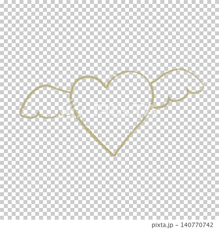 Hand-drawn style line art illustration of a gold heart with angel wings 140770742