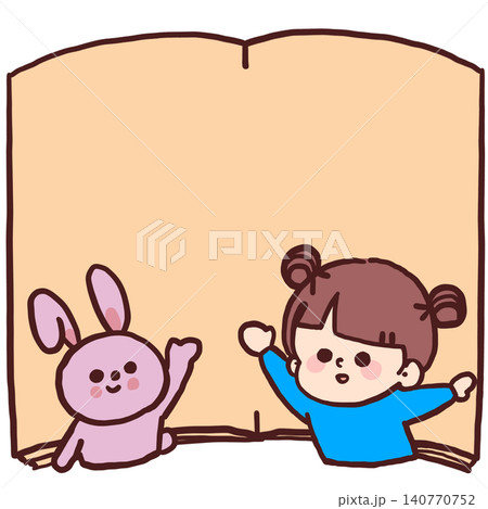 絵本から飛び出したような女の子とうさぎのイラスト 絵本から飛び出したような女の子とうさぎのイラスト 140770752
