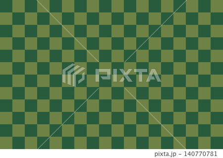 緑と抹茶色で描く和カフェ風の市松模様パターン【中柄】 140770781