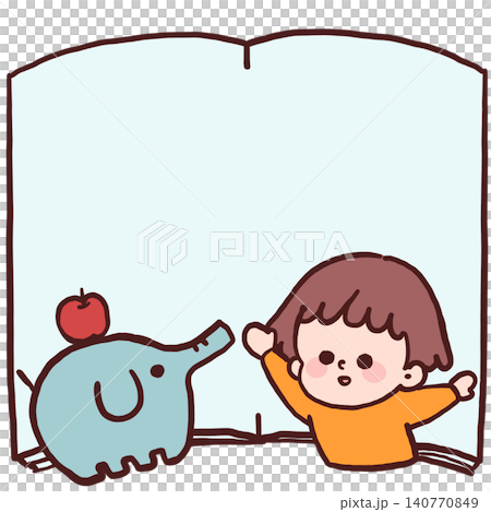An illustration of a boy and an elephant toy that looks like they jumped out of a picture book. An illustration of a boy and an elephant toy that looks like they jumped out of a picture book. 140770849