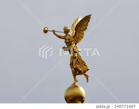 Victory symbol sculpture. Classical angel monument celebrating achievement against light background Victory symbol sculpture. Classical angel monument celebrating achievement against light background 140771487