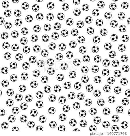 Football or soccer ball pattern, square tile, seamless expandable in all directions, made of randomly distributed balls, with black and white panels, as they are used in association football. Vector 140771768