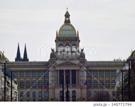 Elegant historic monument. Grand neoclassical museum highlighted by tall columns and ornate facade Elegant historic monument. Grand neoclassical museum highlighted by tall columns and ornate facade 140771794