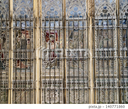 Decorative ironwork detail. Heritage restoration reveals craftsmanship and textured architectural features 140771860
