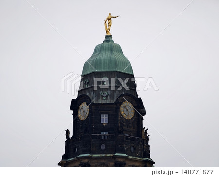 Historic clock monument. Architectural portrait capturing civic and historical significance of clock tower Historic clock monument. Architectural portrait capturing civic and historical significance of clock tower 140771877
