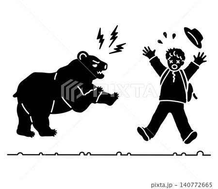 熊に遭遇して驚く男性のイラスト 熊に遭遇して驚く男性のイラスト 140772665