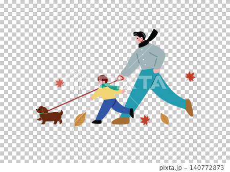 秋に犬の賛否をする親子のイラスト 秋に犬の賛否をする親子のイラスト 140772873