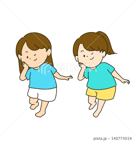 ぽっぺたを触る女の子 髪型2パターンセット ぽっぺたを触る女の子 髪型2パターンセット 140773019